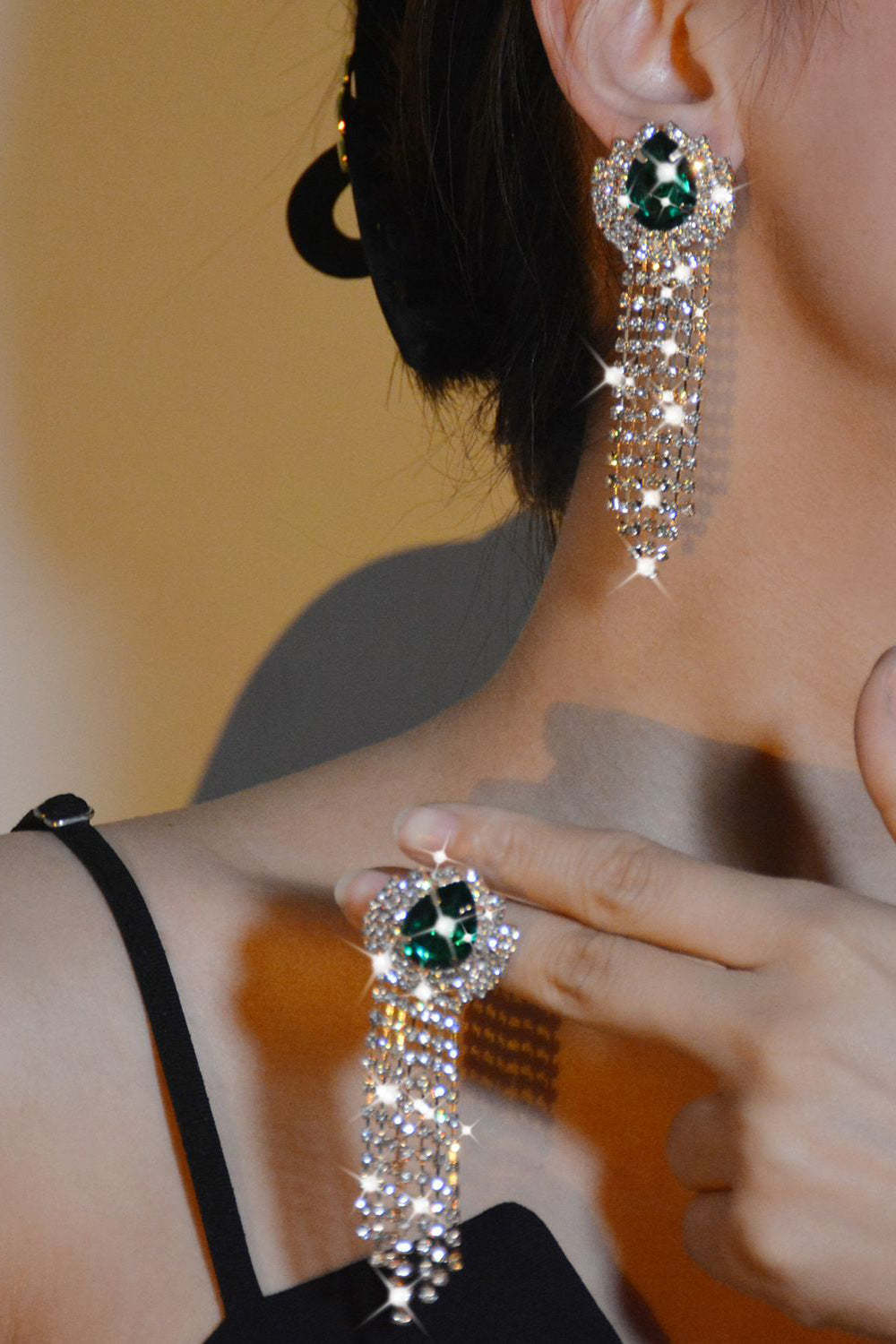 Water Drop Earrings with Sparkly Rhinestone Tassels