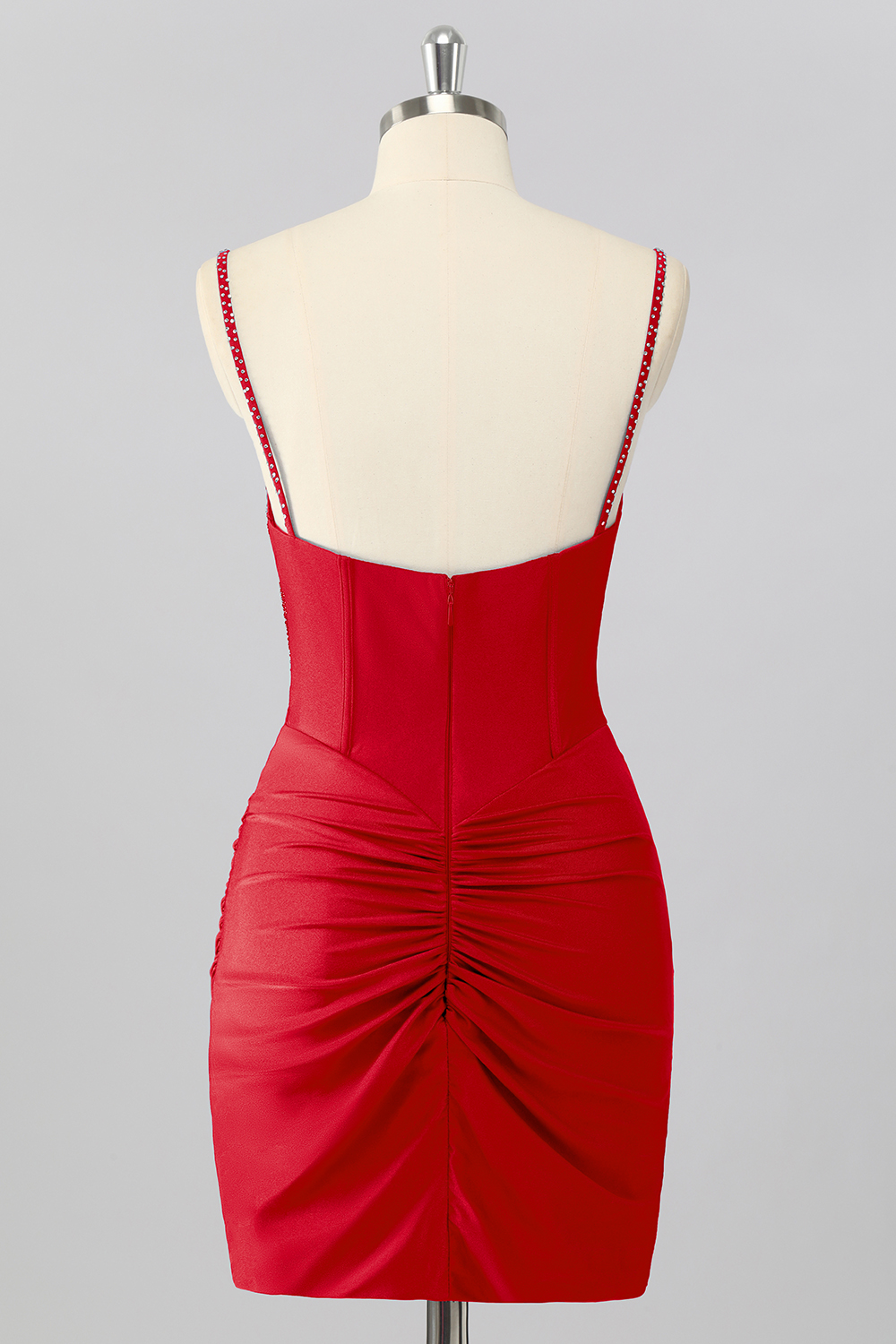 Sparkly Sky Blue Tight Ruched Short Corset Cocktail Dress With Beading