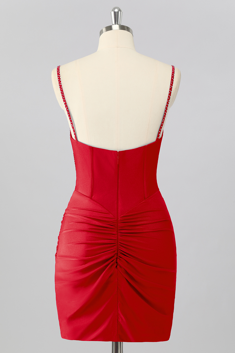 Sparkly Sky Blue Tight Ruched Short Corset Cocktail Dress With Beading