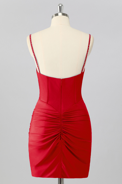 Sparkly Sky Blue Tight Ruched Short Corset Cocktail Dress With Beading