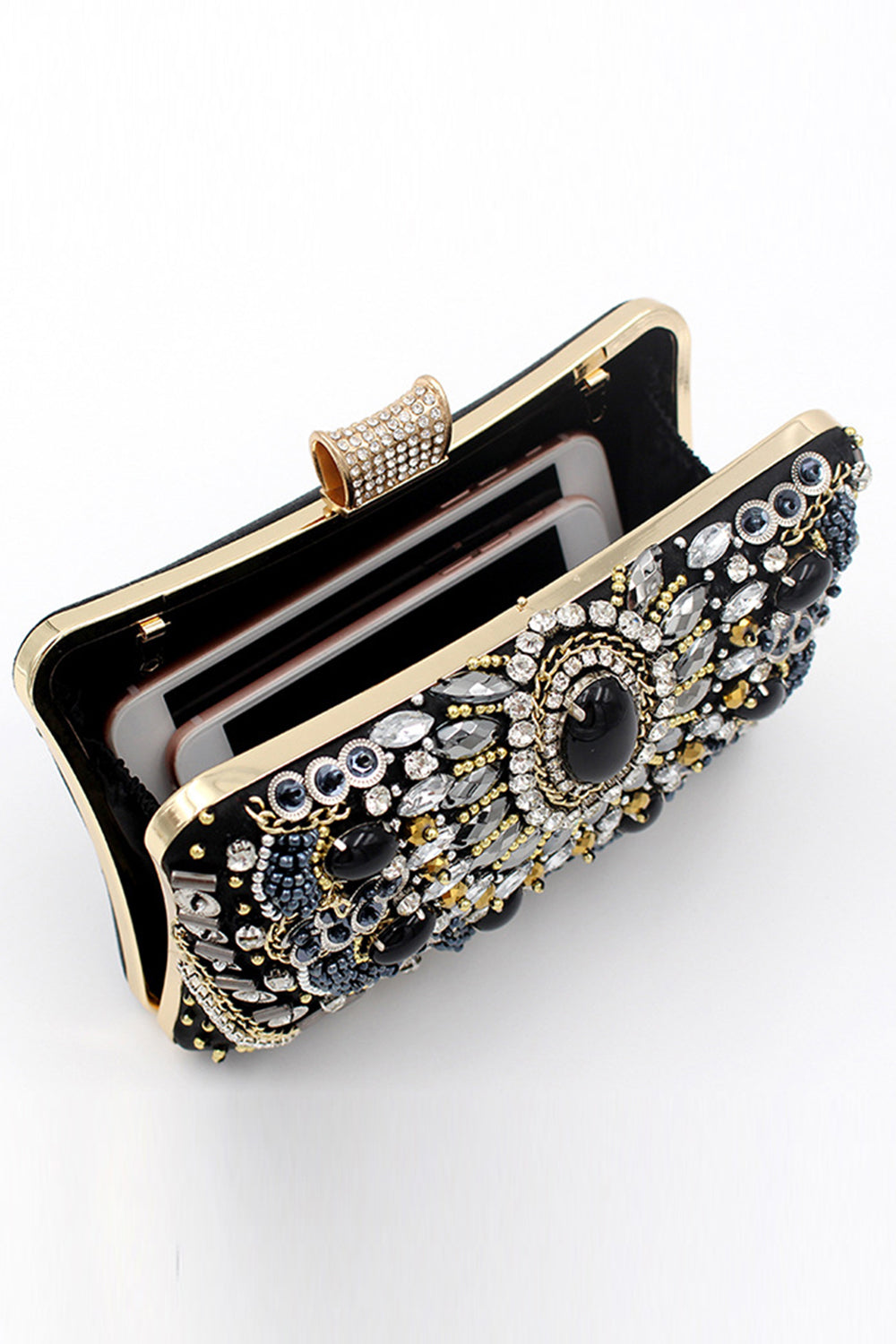 Evening Clutch with Black Beaded Shoulder Chain