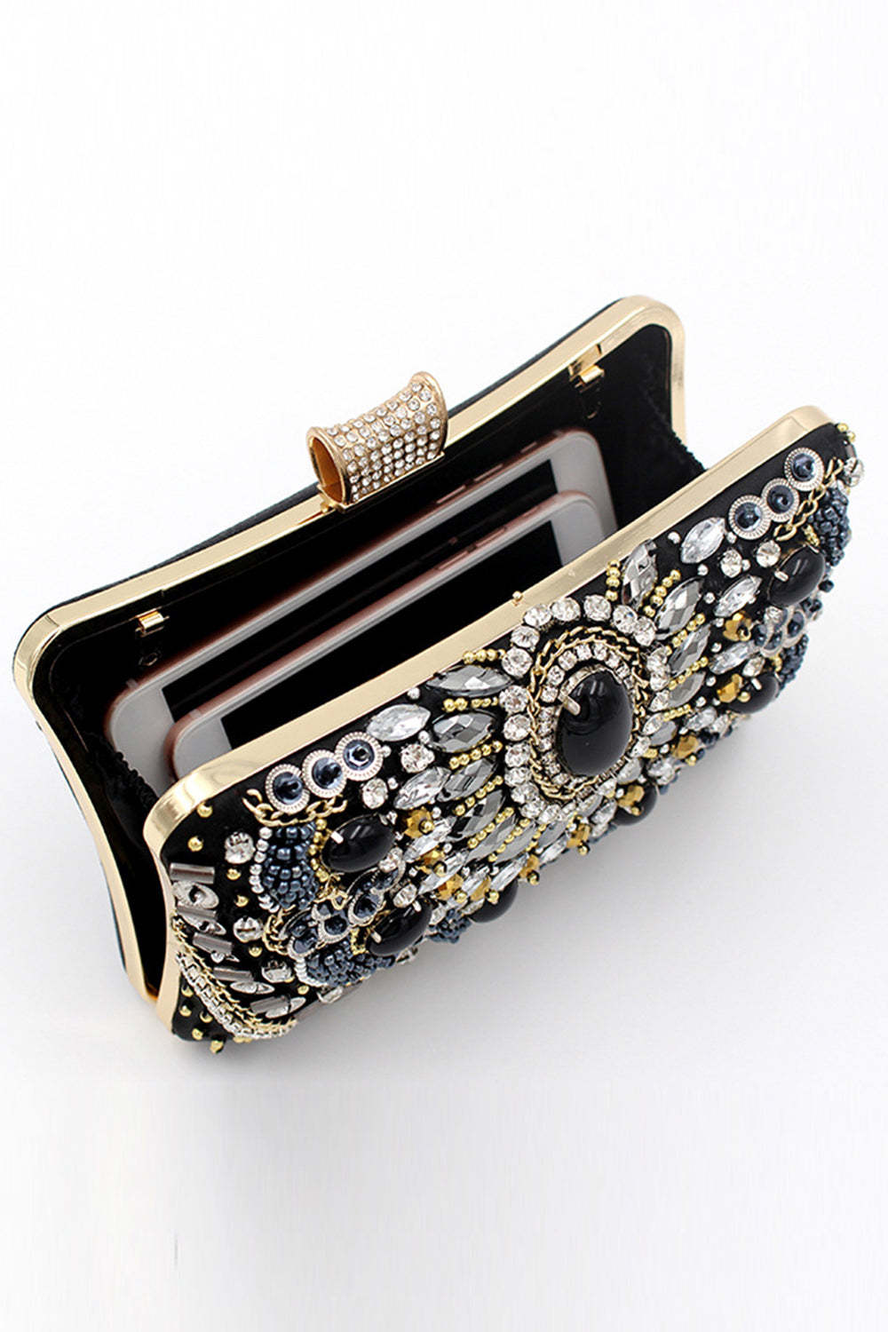 Evening Clutch with Black Beaded Shoulder Chain