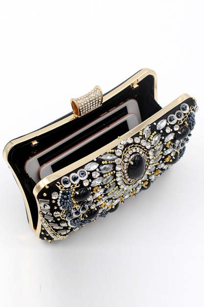 Evening Clutch with Black Beaded Shoulder Chain