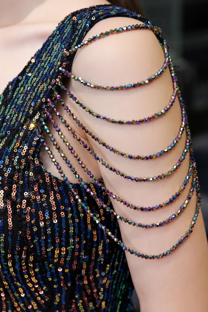 Charming Sparkly Sequins Beading Side Slit Prom Dress Floor Length