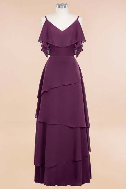 Chic Cold-Shoulder Layers Grape Chiffon Bridesmaid Dress Affordable