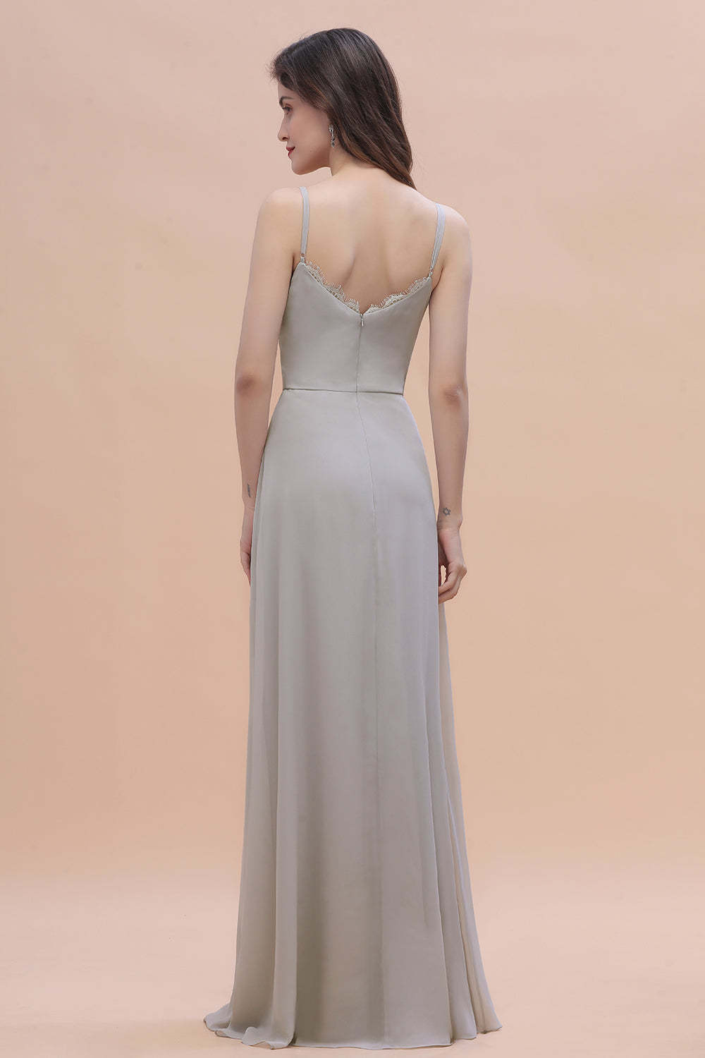 Chic Spaghetti Straps Chiffon Lace A-Line Bridesmaid Dress On Sale