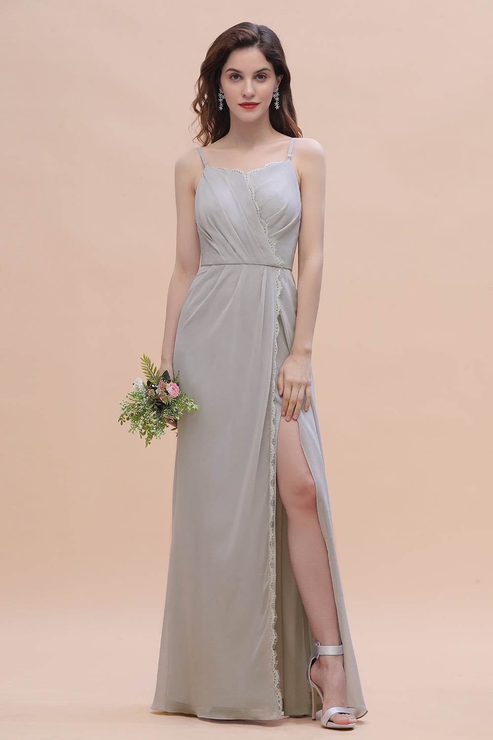 Chic Spaghetti Straps Chiffon Lace A-Line Bridesmaid Dress On Sale
