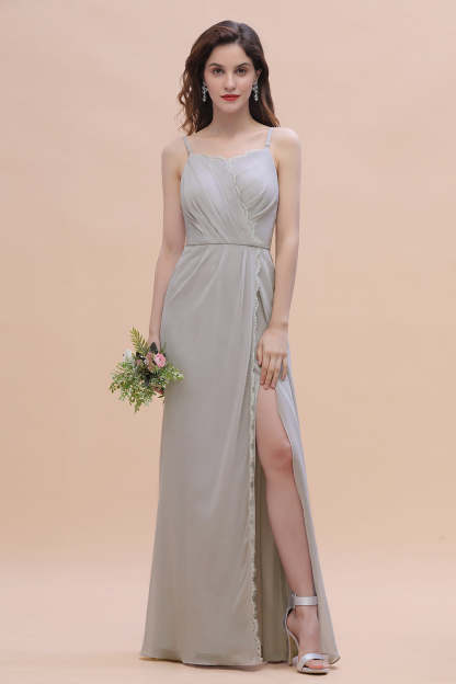 Chic Spaghetti Straps Chiffon Lace A-Line Bridesmaid Dress On Sale