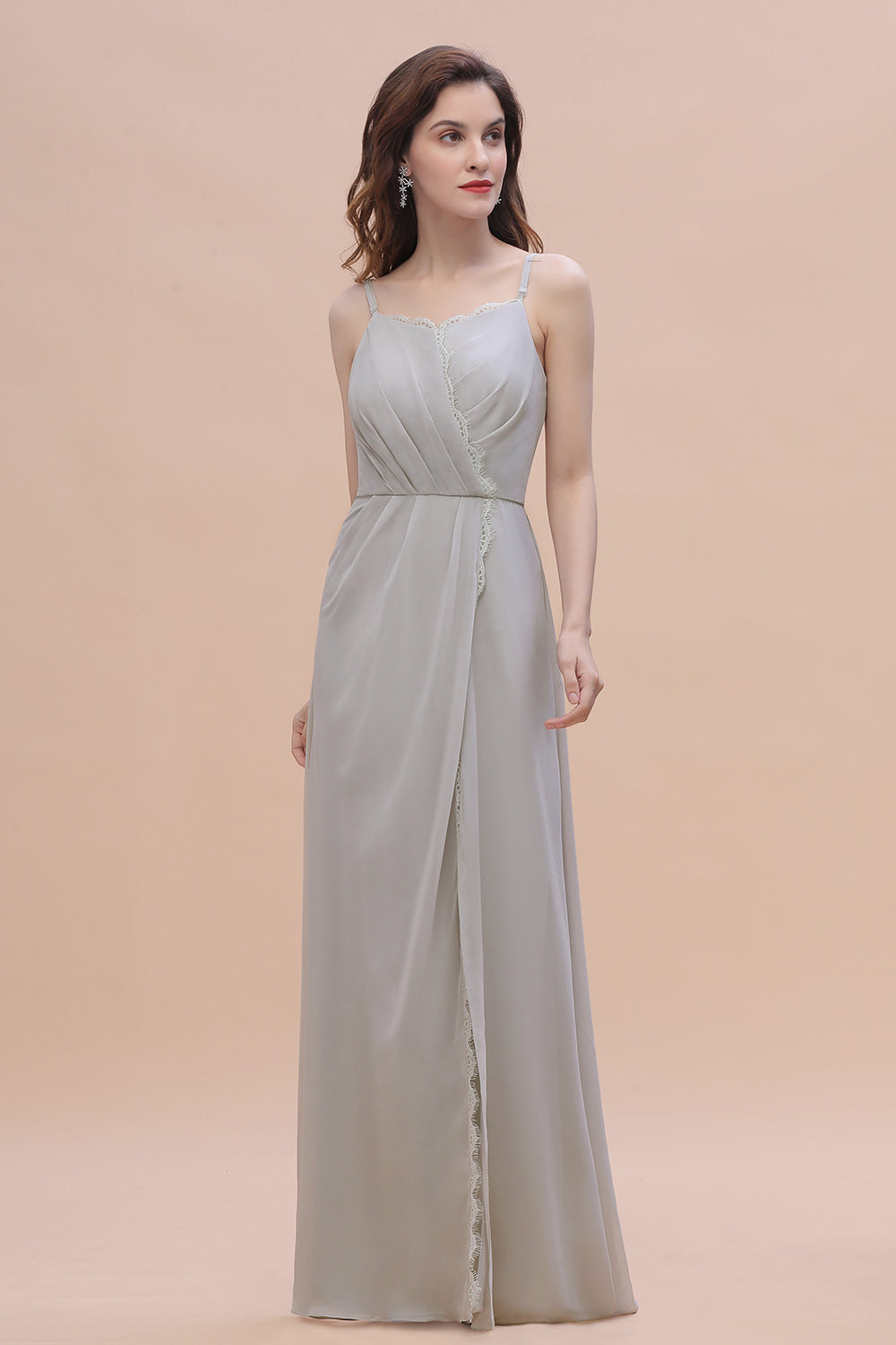 Chic Spaghetti Straps Chiffon Lace A-Line Bridesmaid Dress On Sale