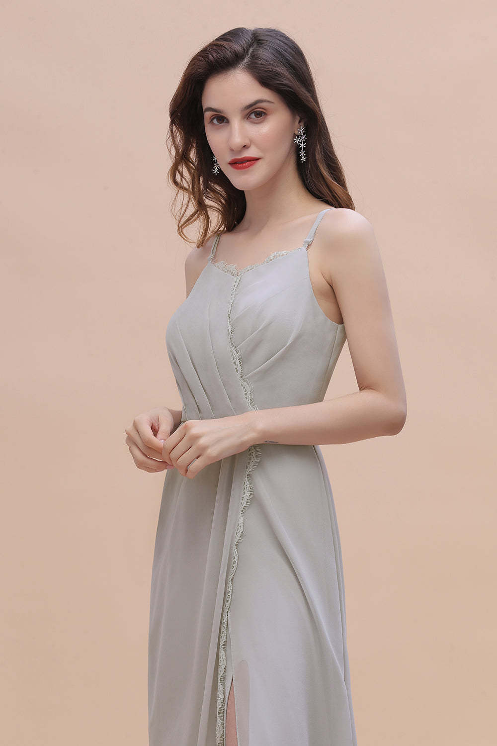 Chic Spaghetti Straps Chiffon Lace A-Line Bridesmaid Dress On Sale