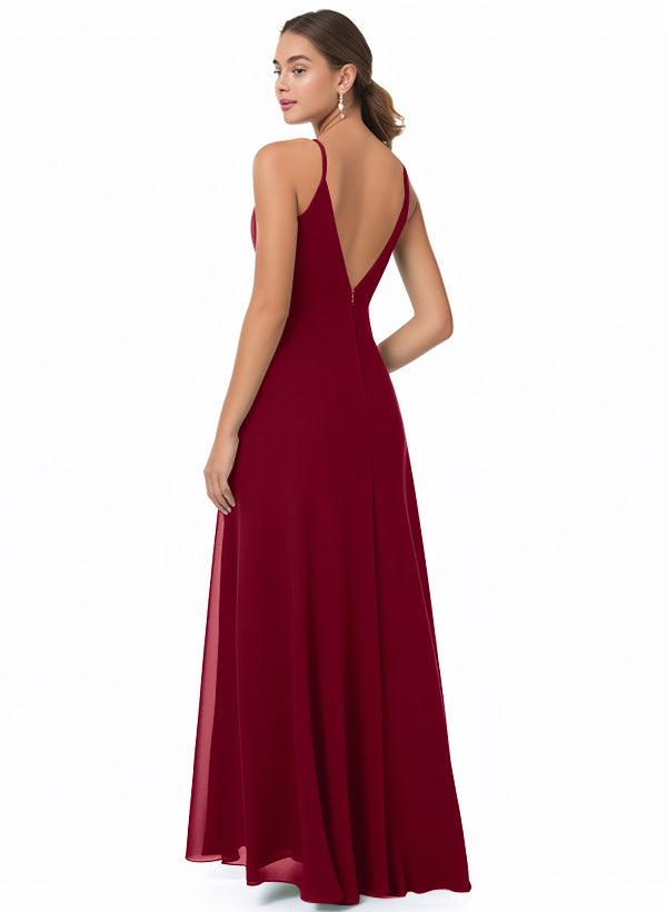 Chiffon V-neck Bridesmaid Dress With Front Split