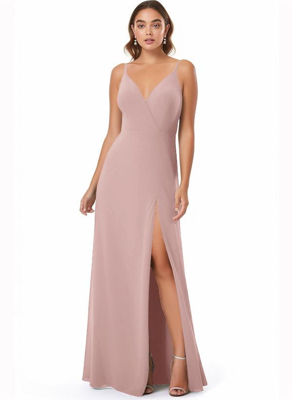 Chiffon V-neck Bridesmaid Dress With Front Split