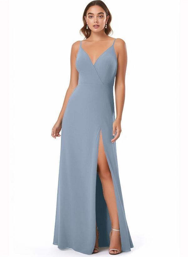 Chiffon V-neck Bridesmaid Dress With Front Split