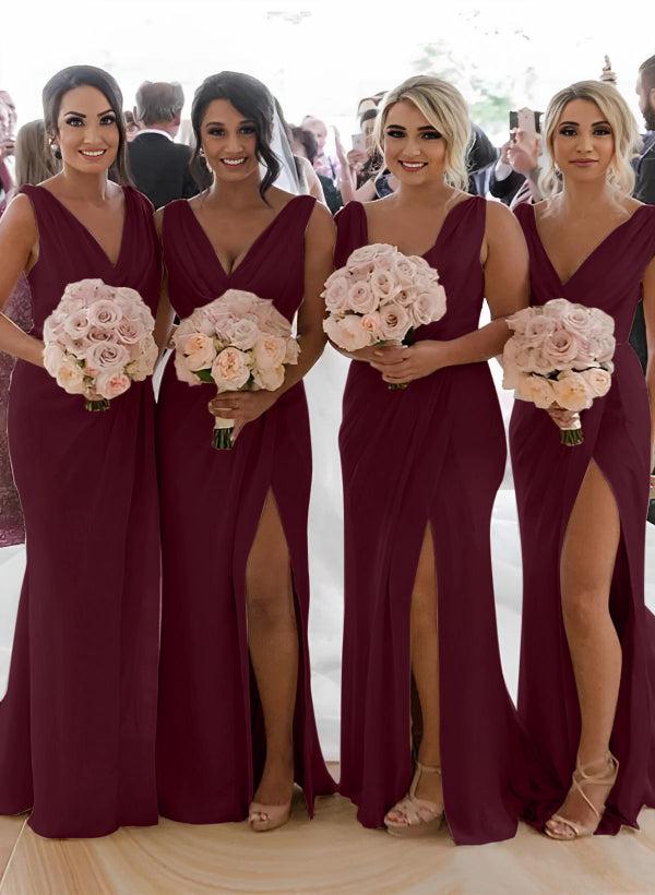 Cowl Neck Sleeveless Chiffon Bridesmaid Dresses With Front Split