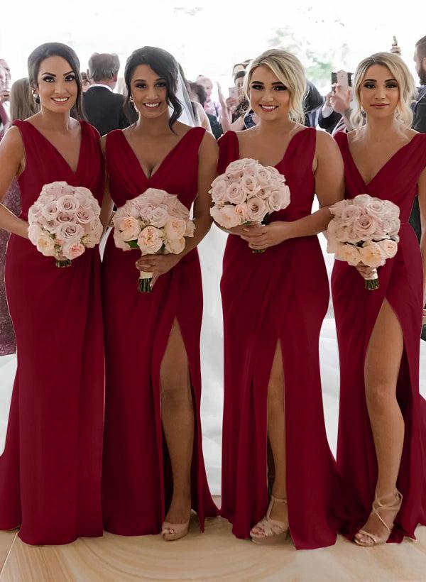 Cowl Neck Sleeveless Chiffon Bridesmaid Dresses With Front Split