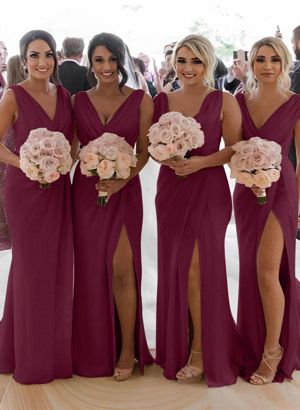 Cowl Neck Sleeveless Chiffon Bridesmaid Dresses With Front Split