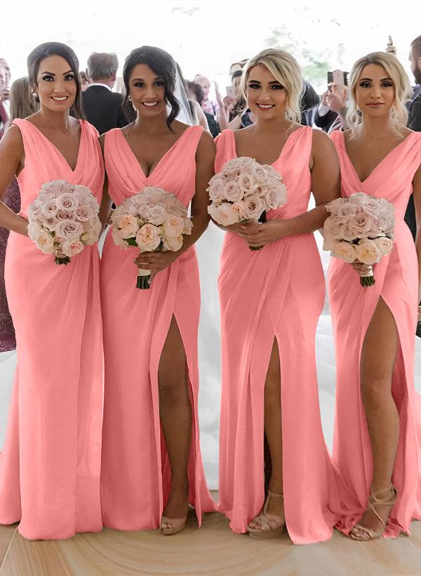 Cowl Neck Sleeveless Chiffon Bridesmaid Dresses With Front Split