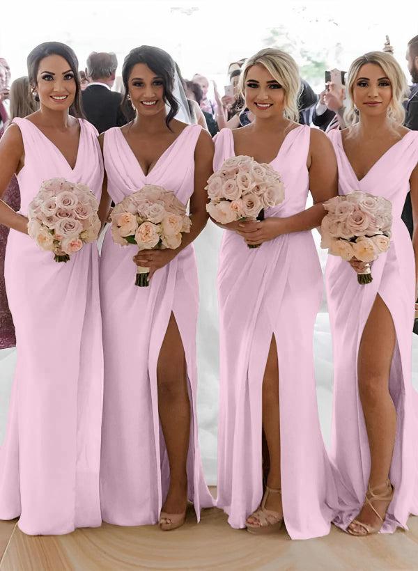 Cowl Neck Sleeveless Chiffon Bridesmaid Dresses With Front Split