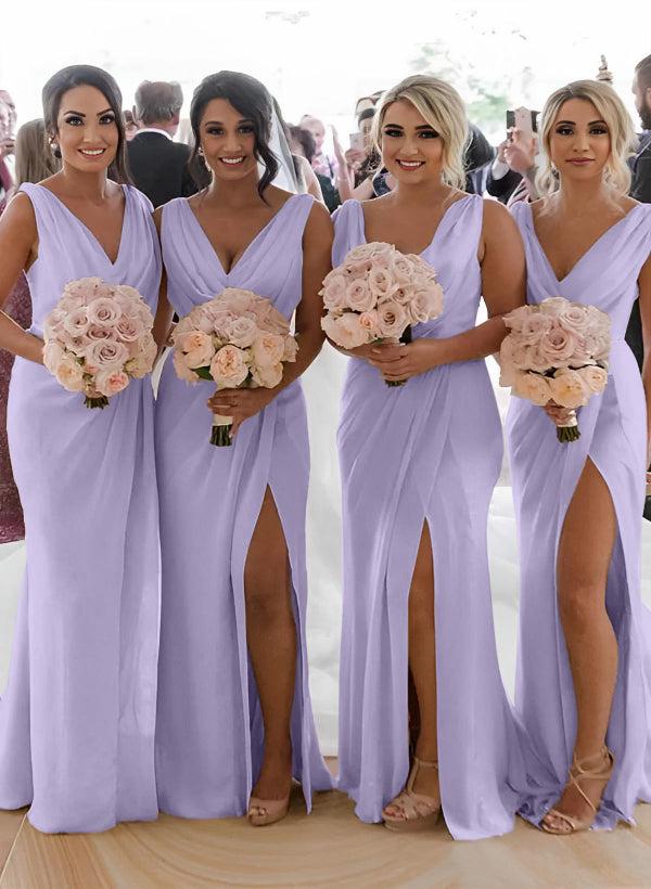 Cowl Neck Sleeveless Chiffon Bridesmaid Dresses With Front Split