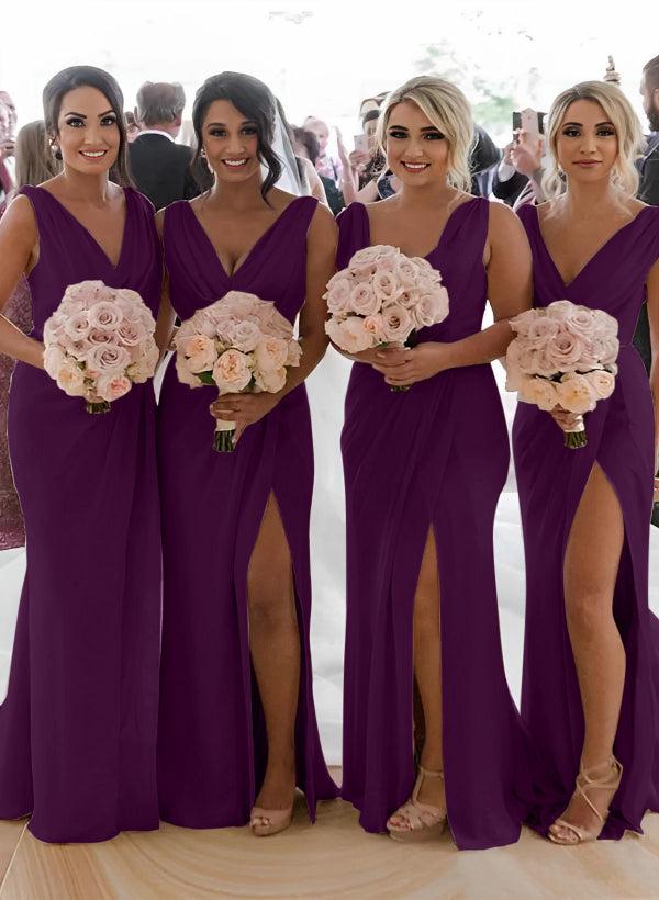 Cowl Neck Sleeveless Chiffon Bridesmaid Dresses With Front Split