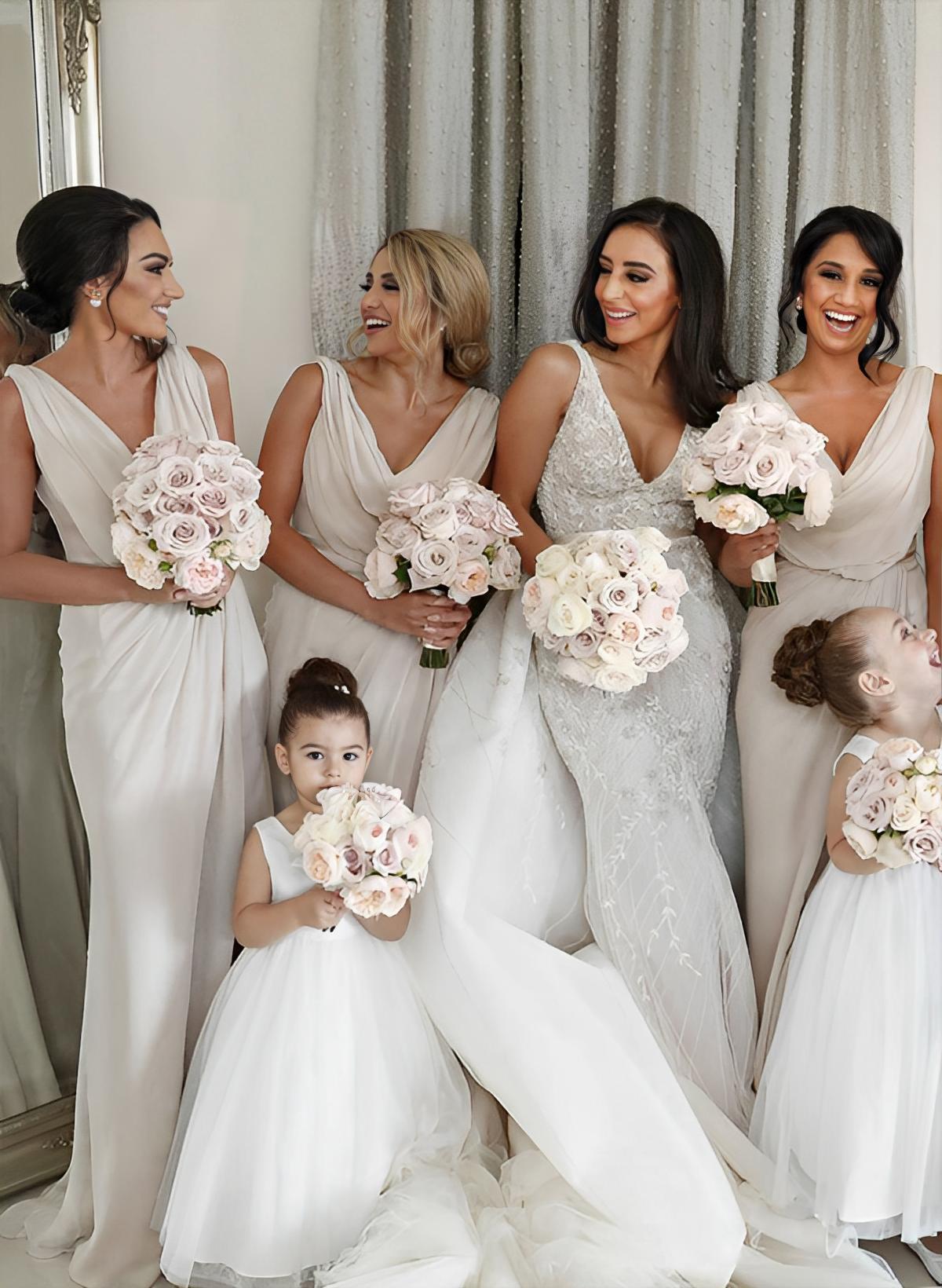 Cowl Neck Sleeveless Chiffon Bridesmaid Dresses With Front Split