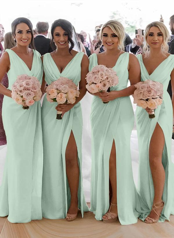 Cowl Neck Sleeveless Chiffon Bridesmaid Dresses With Front Split