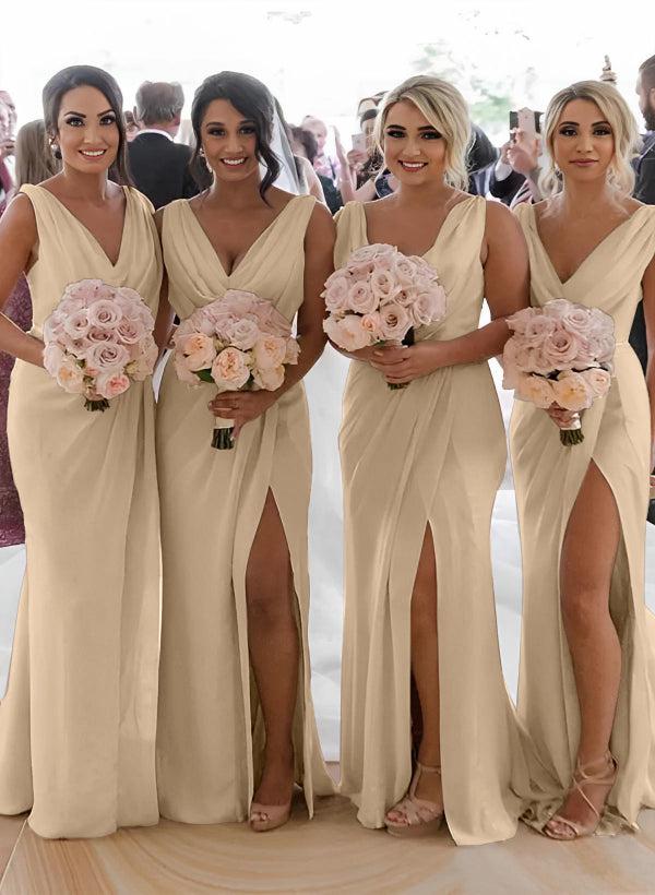 Cowl Neck Sleeveless Chiffon Bridesmaid Dresses With Front Split