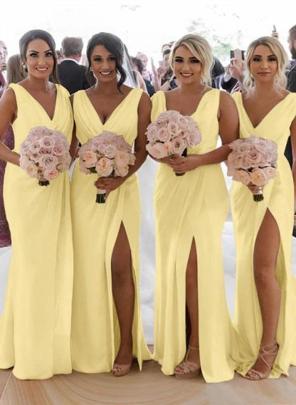 Cowl Neck Sleeveless Chiffon Bridesmaid Dresses With Front Split