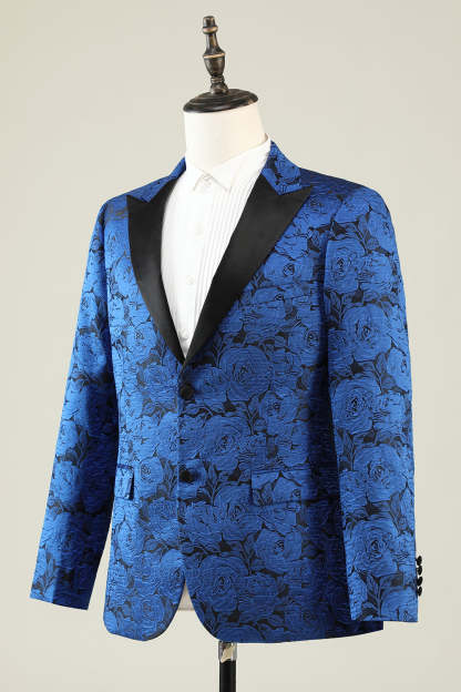 Royal Blue Jacquard Peak Lapel Prom Blazer for Men