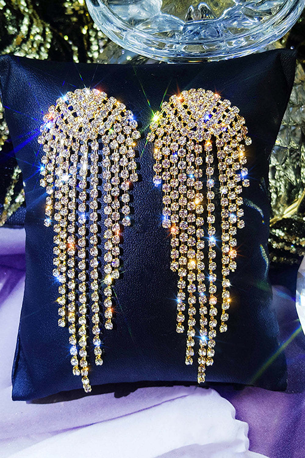 Drop Earrings with Gold Rhinestones