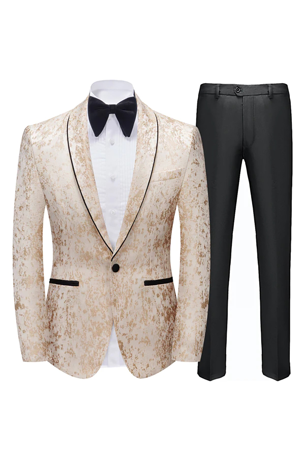 Men's Prom Suits in Champagne Jacquard 2-Piece Set