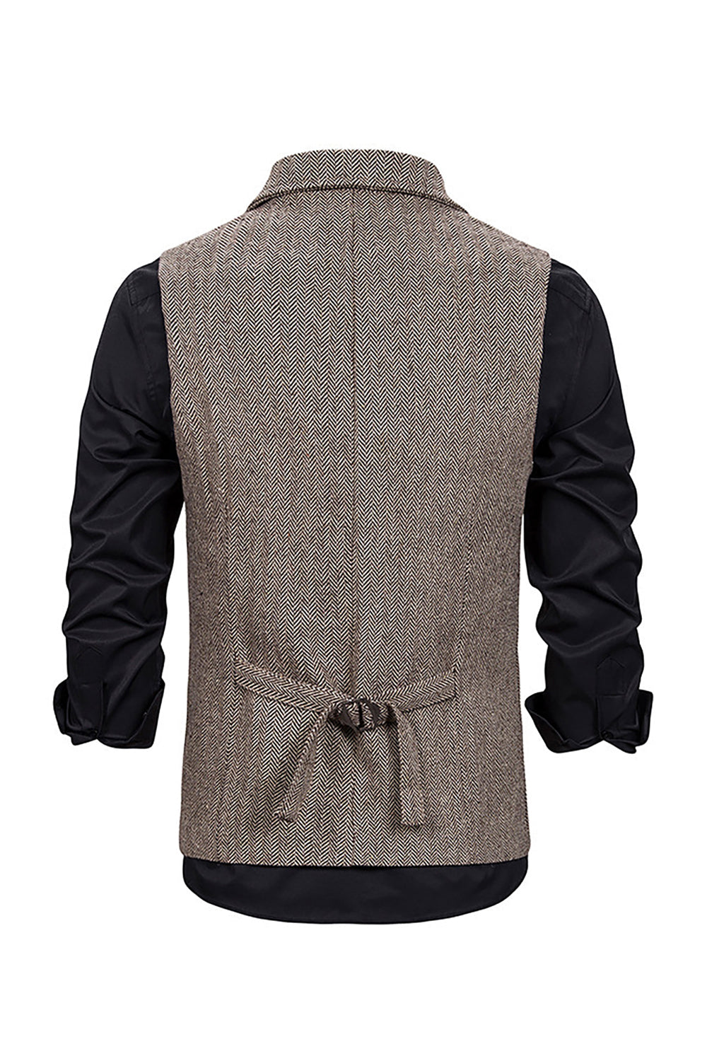 Men's Single Breasted Tweed Vest with Notched Lapel in Brown