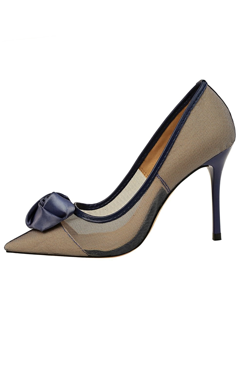 Satin Rose Stiletto Heels with Mesh Hollow Design