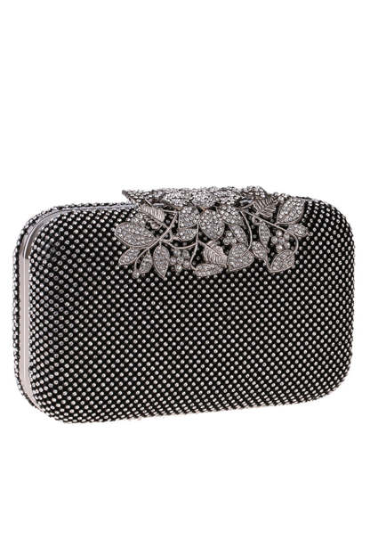 Prom Clutch Adorned with Golden Beads and Crystals