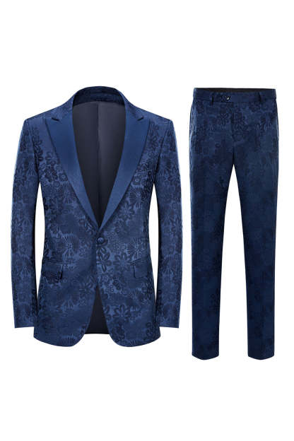 Black Jacquard 3-Piece Prom Suit with Peak Lapel for Men