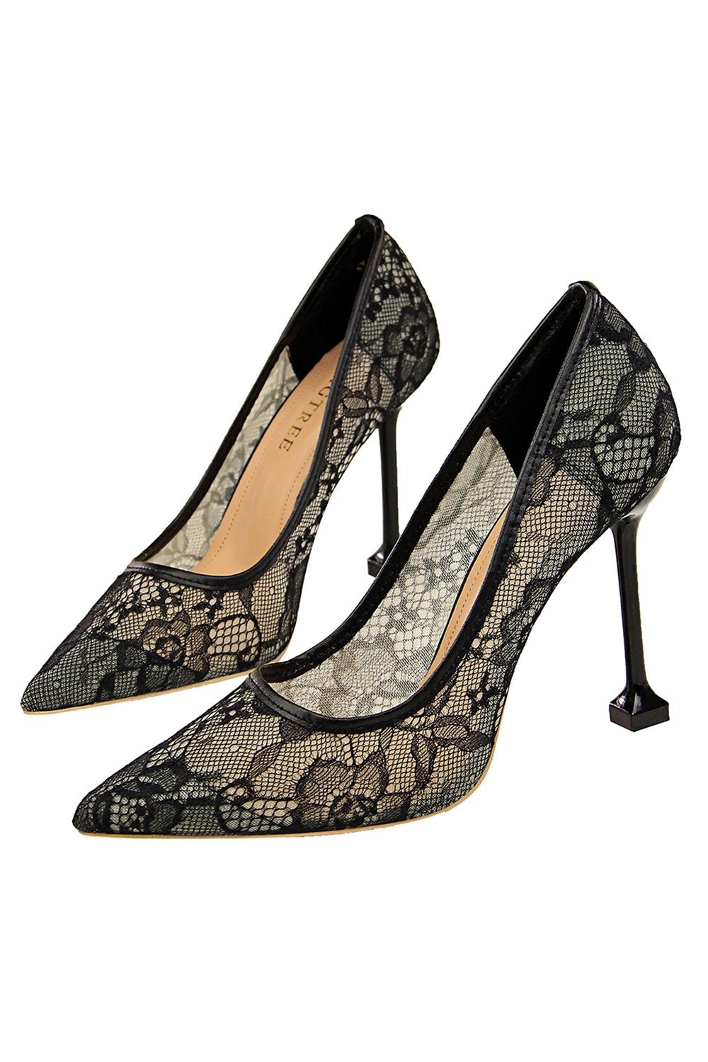 Pointy Stiletto Heels in Black Lace