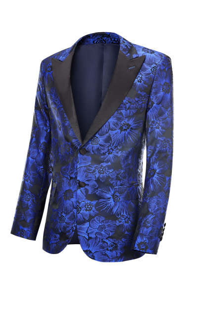 Royal Blue Jacquard Peak Lapel Prom Blazer for Men