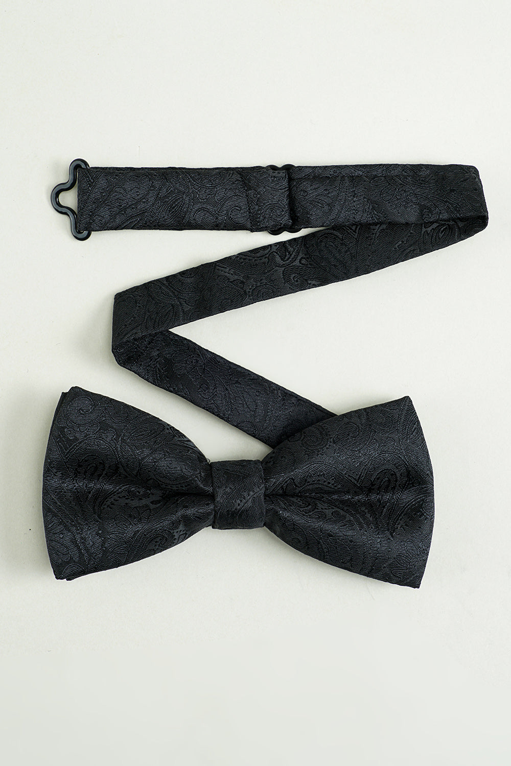 Pocket Square and Bow Tie Set in Black Jacquard Satin