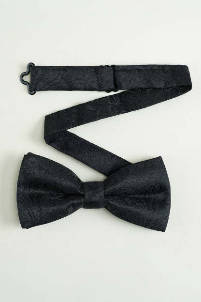 Pocket Square and Bow Tie Set in Black Jacquard Satin