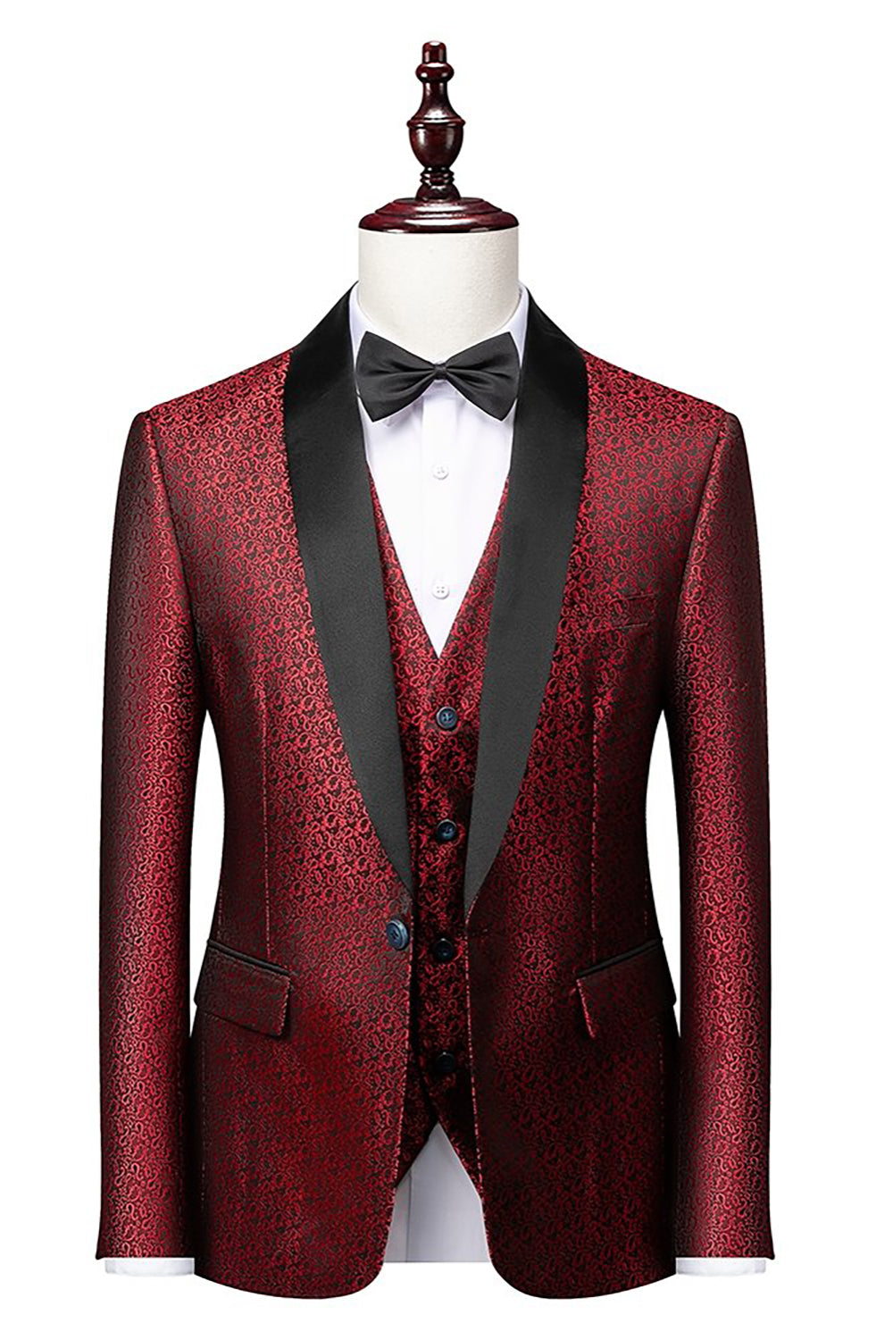 Men's 3-Piece Jacquard Suits with Black Shawl Lapel