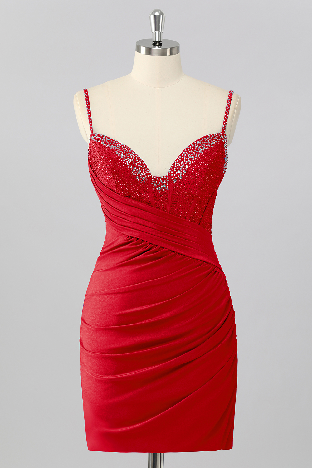 Sparkly Sky Blue Tight Ruched Short Corset Cocktail Dress With Beading