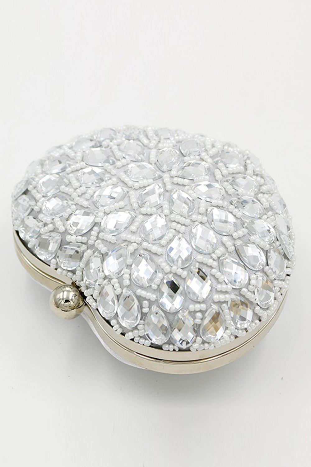Heart-Shaped Silver Beaded Clutch for Parties