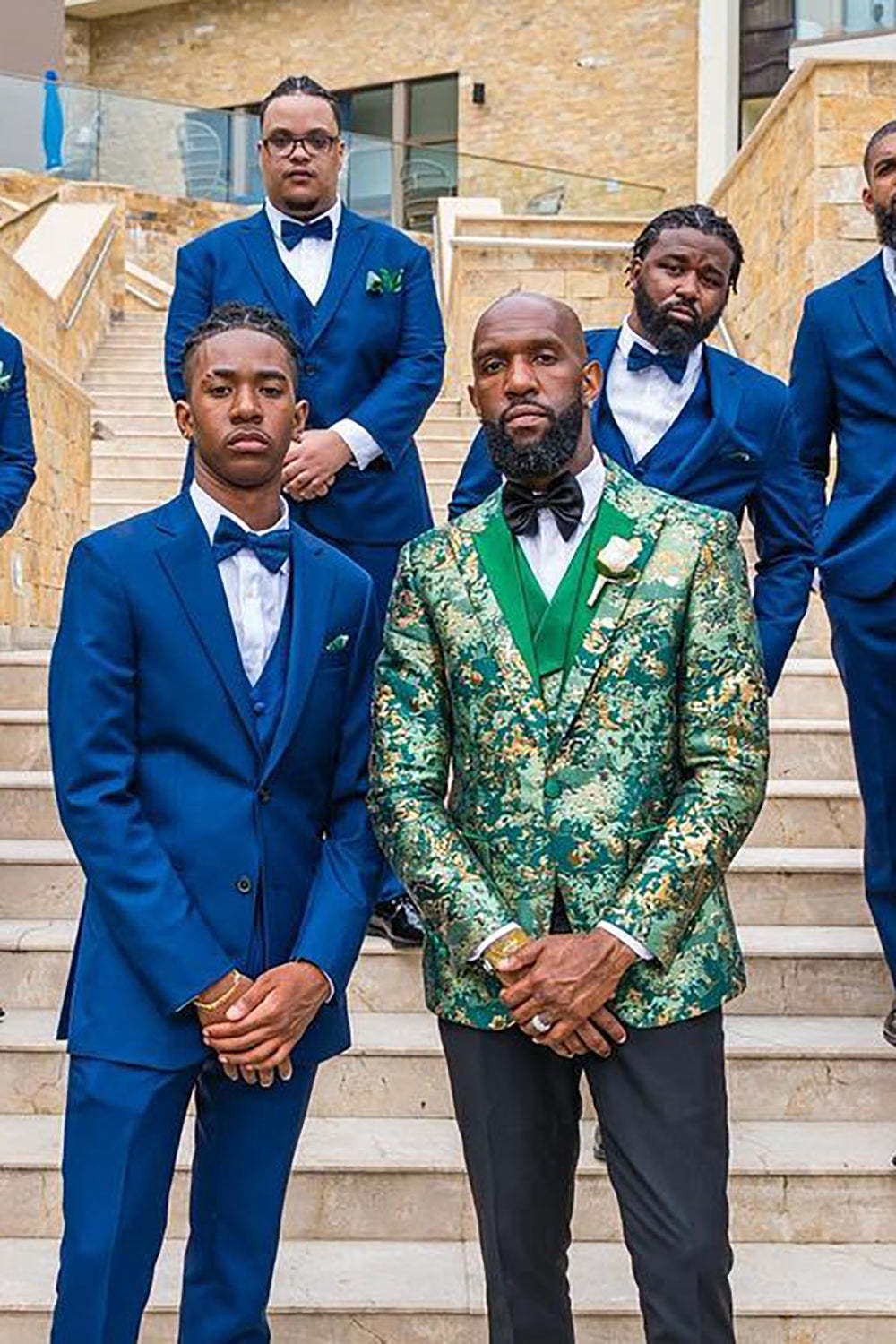 Men's 3 Piece Wedding Suits with Green Peak Lapel