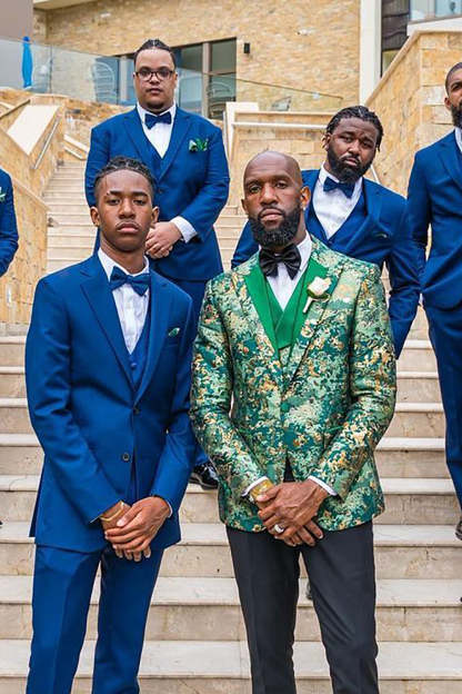 Men's 3 Piece Wedding Suits with Green Peak Lapel