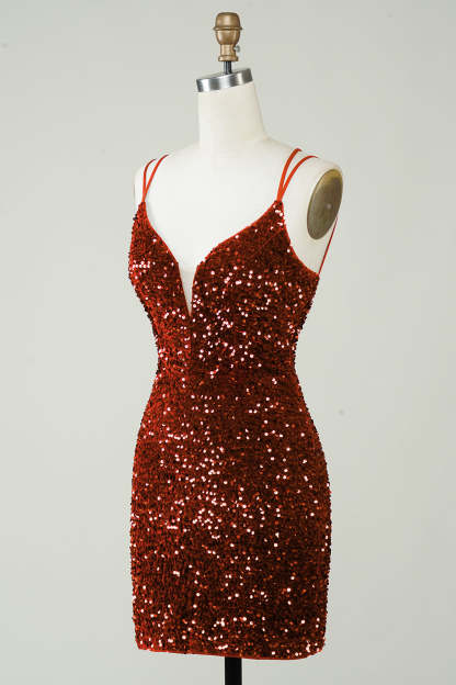 Sheath Royal Blue Sequins Short Cocktail Dress With Criss Cross Back