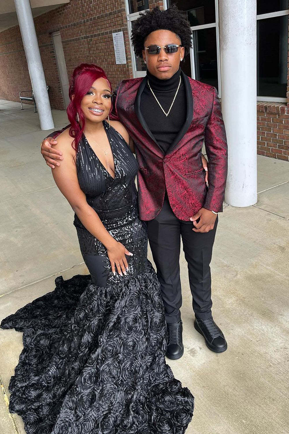 Men's Prom Blazer with Burgundy Shawl Lapel in Jacquard