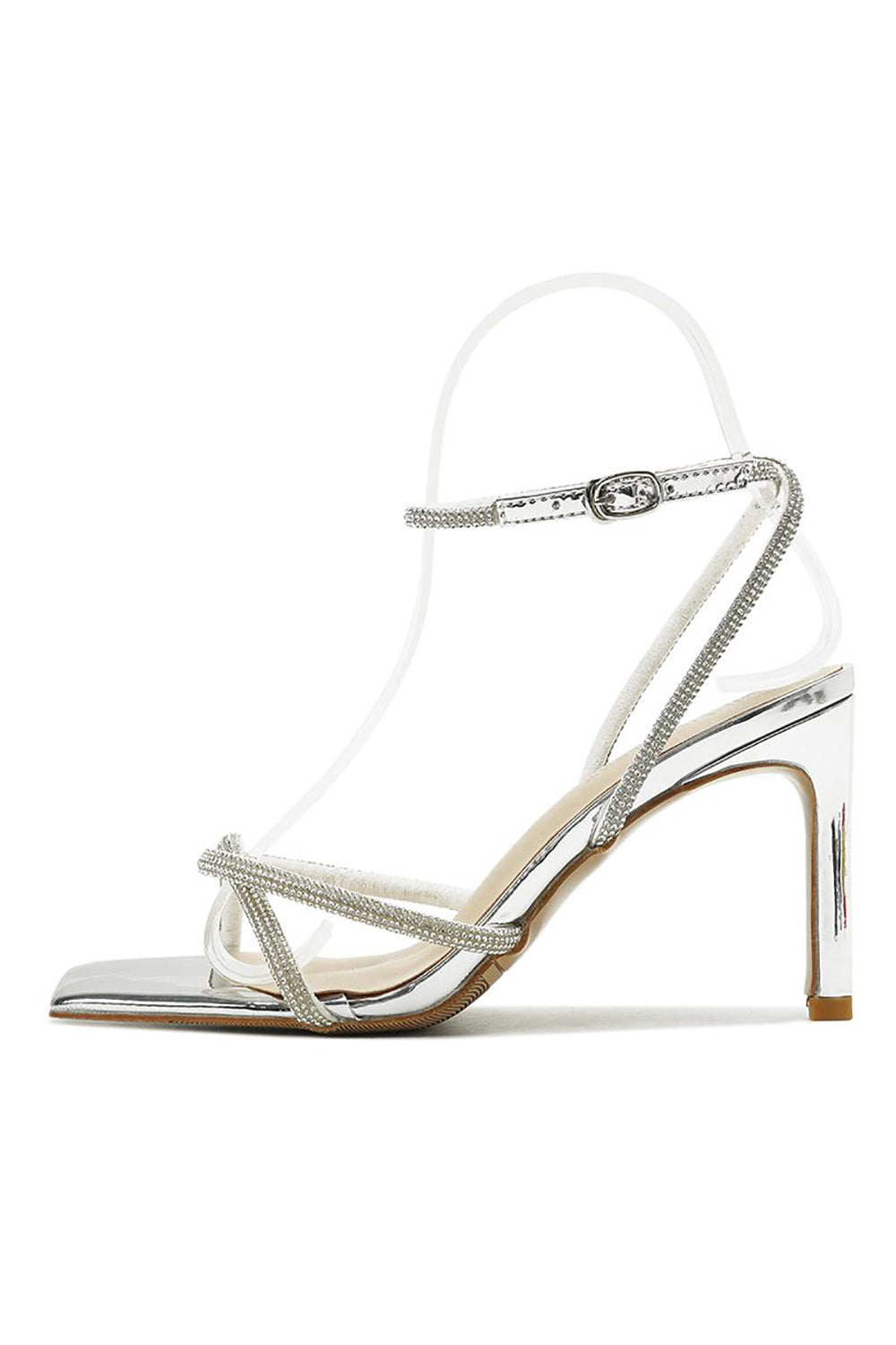 Open Toe Rhinestone Heeled Sandal Pump