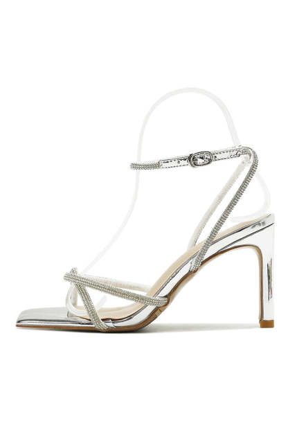 Open Toe Rhinestone Heeled Sandal Pump
