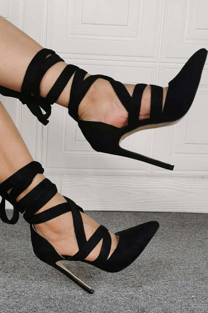 Black Strappy High Heels with Pointed Toe