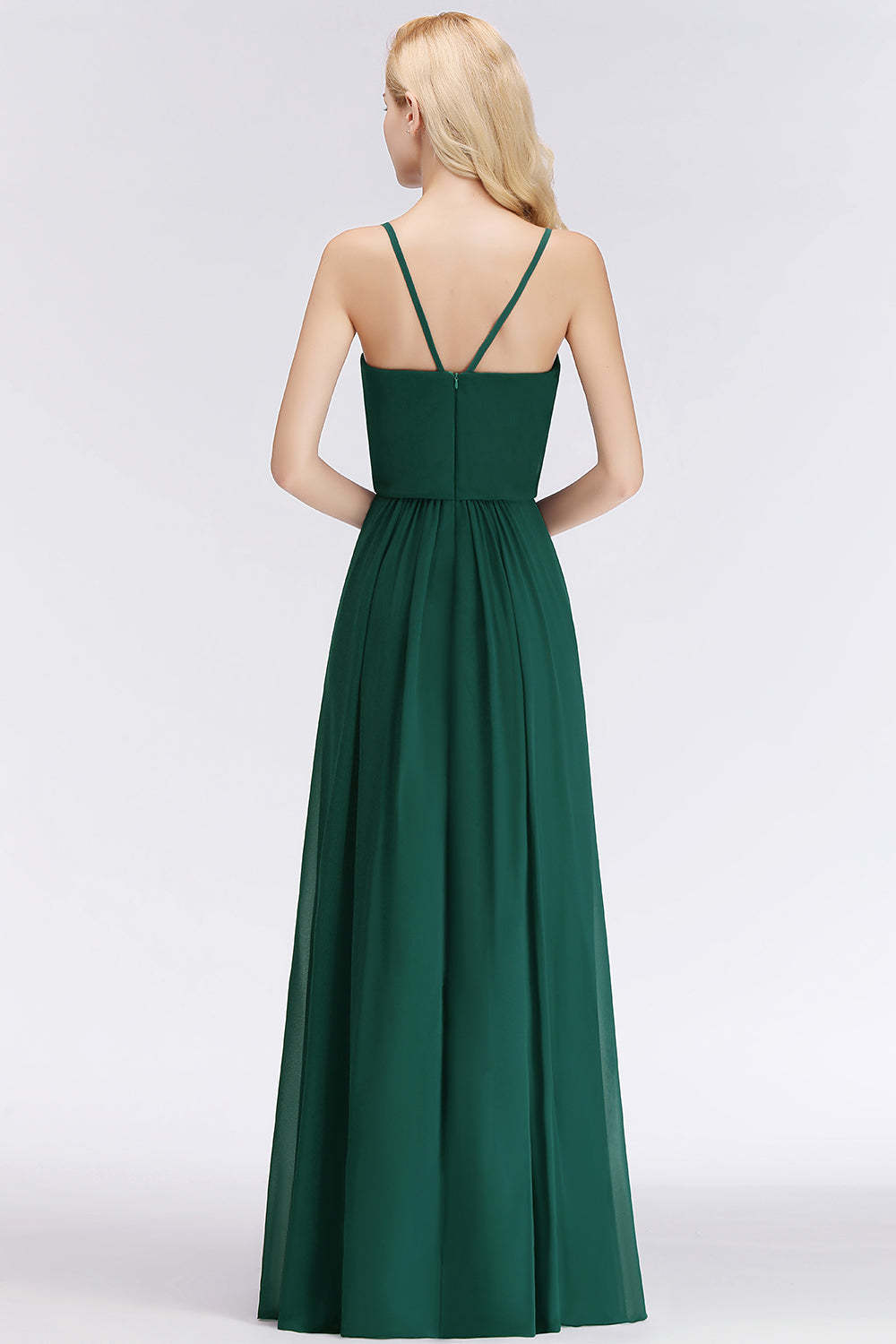 Dark Green Chiffon Spaghetti-Straps Modest Bridesmaid Dress Online